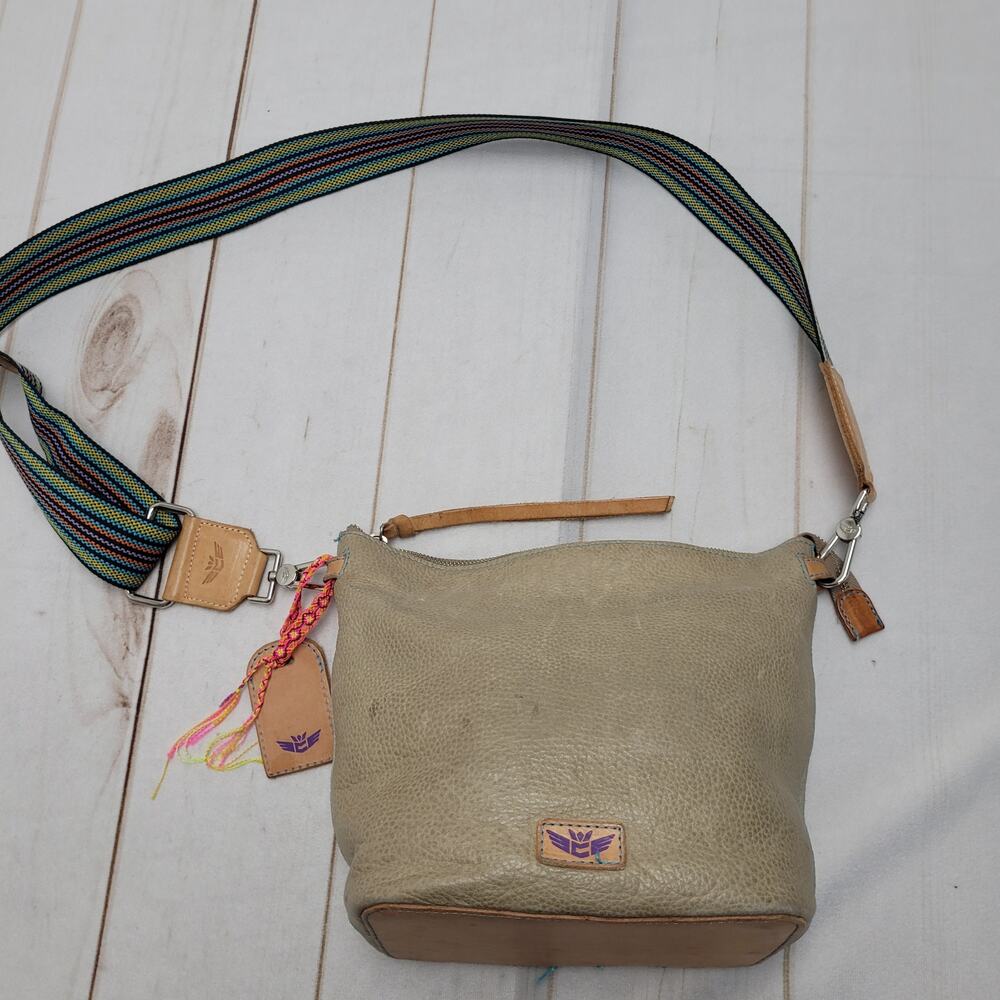 Consuela leather hobo crossbody bag purse taupe zip top